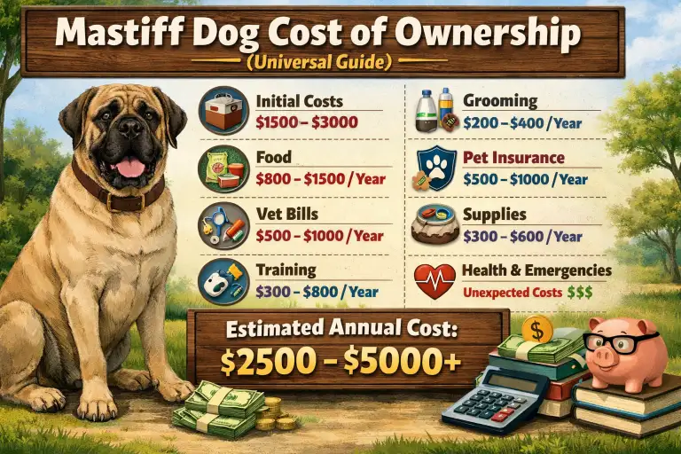 Mastiff Dog cost of ownership guide including food, veterinary care, and lifetime expenses