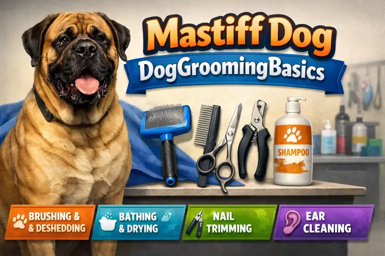 Mastiff Dog grooming basics including coat maintenance, drooling care, and skin health