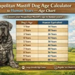 Neapolitan Mastiff dog at different life stages illustrating age comparison to human years