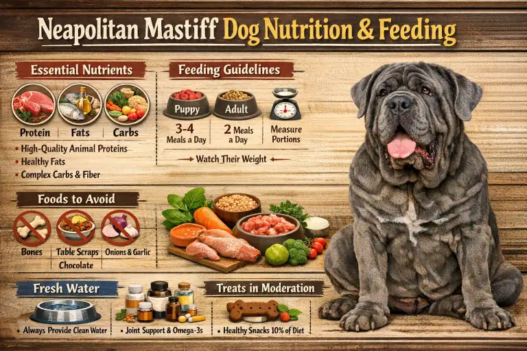 Neapolitan Mastiff dog eating from a bowl as part of a balanced feeding routine