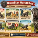 Neapolitan Mastiff dog practicing obedience training with its owner in a controlled outdoor setting
