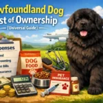 Newfoundland dog standing outdoors showing large size and thick double coat, representing the cost of ownership for this giant breed