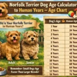Norfolk Terrier age chart showing dog years to human years and life stages