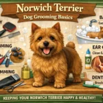 Norwich Terrier being groomed at home with brushing and coat care for a healthy wiry coat