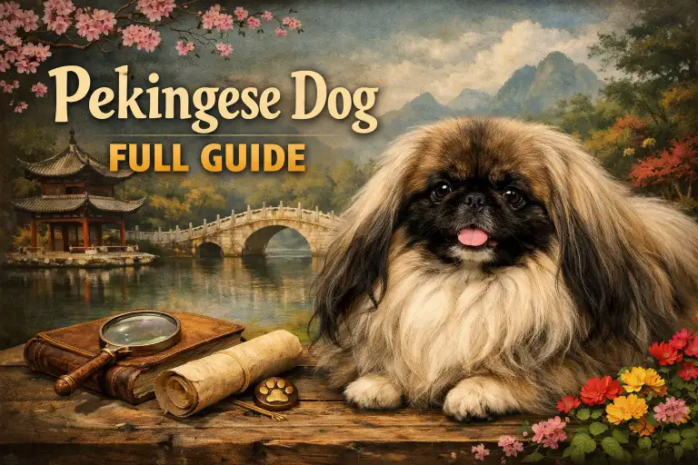 Pekingese dog breed profile showing size, coat type, facial features, and overall appearance