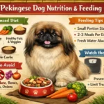 Pekingese diet guide showing recommended food portions, feeding schedule, and nutrition needs