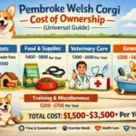 Pembroke Welsh Corgi standing on grass, representing the costs of owning and caring for a Corgi