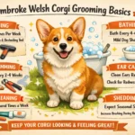 Pembroke Welsh Corgi being brushed at home to manage shedding and maintain a healthy double coat