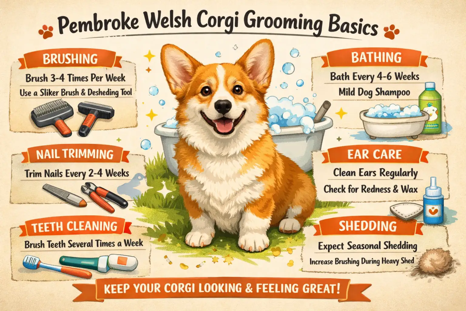 Pembroke Welsh Corgi Grooming Guide: Coat Care, Brushing, Bathing & Shedding Tips