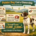 Adult Pointer dog standing alert outdoors, showing its short coat, athletic build, and energetic posture