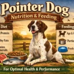 Adult Pointer dog eating a balanced meal to support energy and lean muscle