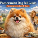 Pomeranian dog with fluffy double coat and fox-like face sitting indoors