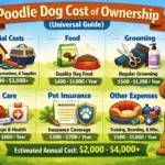 Poodle ownership costs including grooming, food, veterinary care, monthly expenses, and lifetime ownership costs