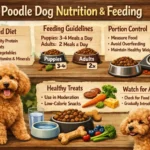 poodle dog nutrition guide showing a healthy poodle eating balanced dog food