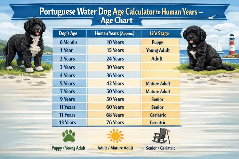 Portuguese Water Dog Age Calculator to Human Years Age Chart