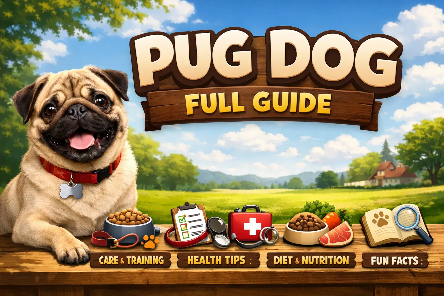 Pug dog breed standing indoors showing a compact body, wrinkled face, short coat, and friendly companion temperament
