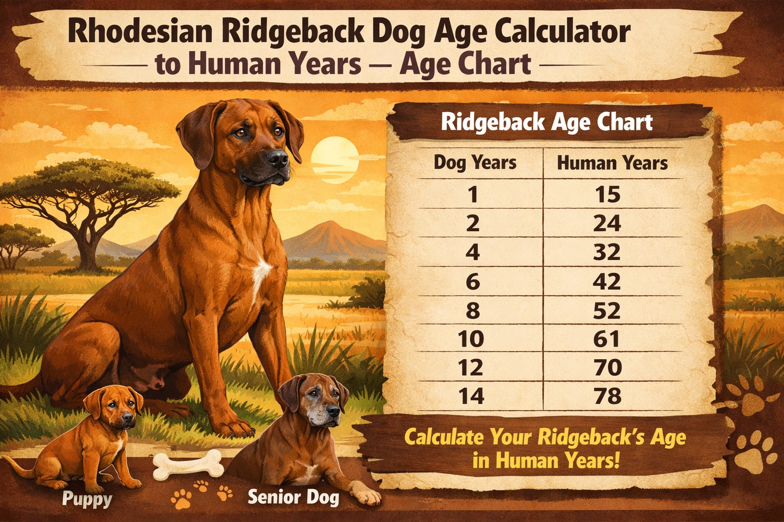 Adult Rhodesian Ridgeback standing outdoors, showing size and coat for age reference