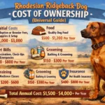 Adult Rhodesian Ridgeback sitting outdoors, illustrating dog ownership costs