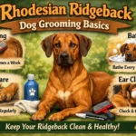 A Rhodesian Ridgeback dog being gently brushed to maintain a healthy coat