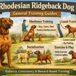 Adult Rhodesian Ridgeback learning commands from owner during a training session