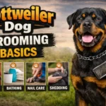 Rottweiler being brushed, highlighting short coat and strong body structure