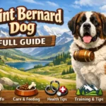 Adult Saint Bernard standing outdoors showing size, coat, and facial features