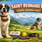 Adult Saint Bernard practicing obedience commands during training