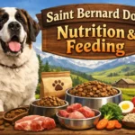 Saint Bernard dog eating a balanced meal from a bowl