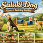 Adult Saluki dog responding to training commands outdoors