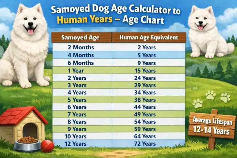 Samoyed puppy beside an adult Samoyed highlighting size and maturity differences