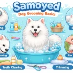 Samoyed being brushed to manage shedding and maintain its dense white double coat