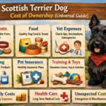 Scottish Terrier cost of ownership guide showing puppy price, monthly expenses, grooming costs, vet bills, and lifetime budget planning