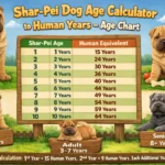 Shar-Pei dog at different life stages from puppy to senior, illustrating age progression for dog-to-human year comparison