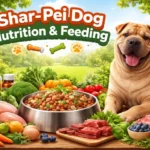 Shar-Pei dog eating balanced dog food from a bowl, showing proper portion size and healthy feeding routine