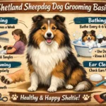 Shetland Sheepdog being brushed during grooming to care for its thick double coat