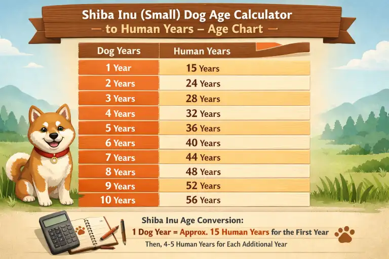 Shiba Inu age in human years calculator chart