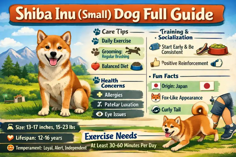 Shiba Inu dog standing outdoors showing its small, sturdy build and fox-like appearance