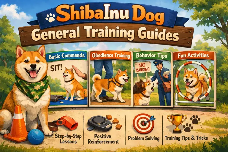 Shiba Inu dog in a training session with its owner, highlighting the breed’s independent nature and intelligent expression
