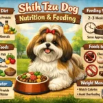 Shih Tzu eating a balanced meal as part of a Shih Tzu diet and nutrition feeding guide