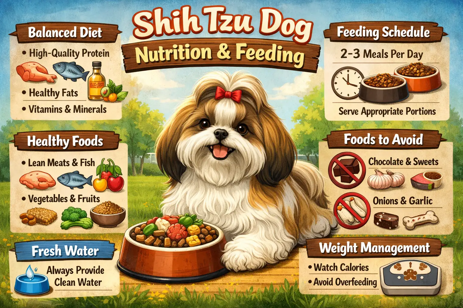 Shih Tzu eating a balanced meal as part of a Shih Tzu diet and nutrition feeding guide