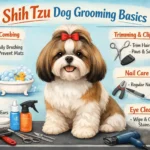 Shih Tzu grooming at home with a long-haired Shih Tzu being gently brushed to prevent mats and keep the coat clean