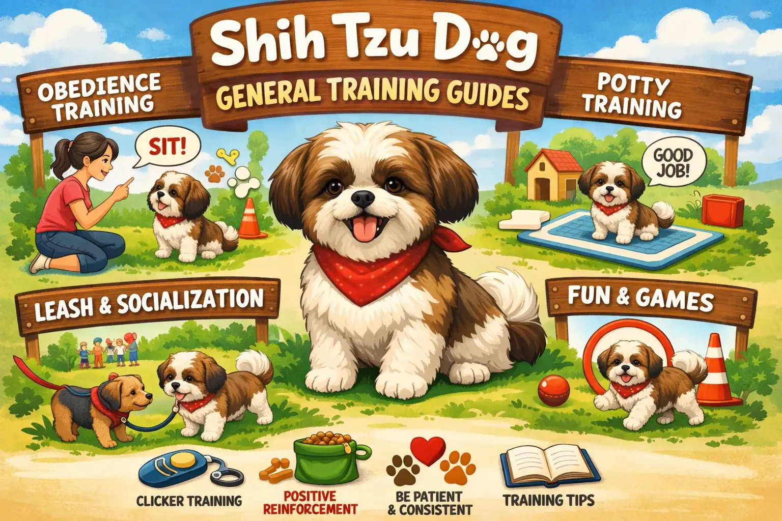 Shih Tzu puppy learning basic training commands with positive reinforcement at home