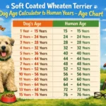 Soft Coated Wheaten Terrier puppy and adult dog shown side by side to represent age progression and life stages