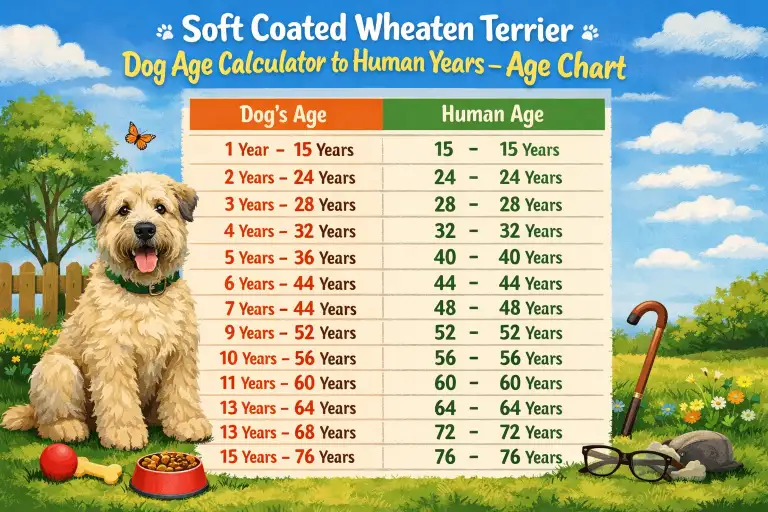 Soft Coated Wheaten Terrier puppy and adult dog shown side by side to represent age progression and life stages