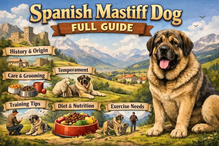 Spanish Mastiff standing calmly with massive body, loose skin, and short dense coat
