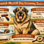 Spanish Mastiff being brushed, highlighting its short coat and loose skin folds