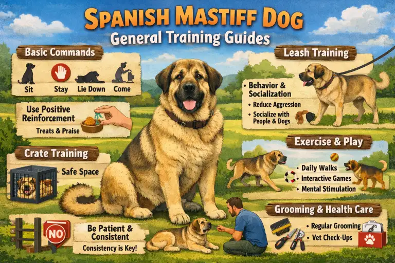 Spanish Mastiff walking beside its owner during controlled leash training outdoors