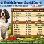: English Springer Spaniel puppy next to an adult dog, showing coat development and size changes from puppy to adult