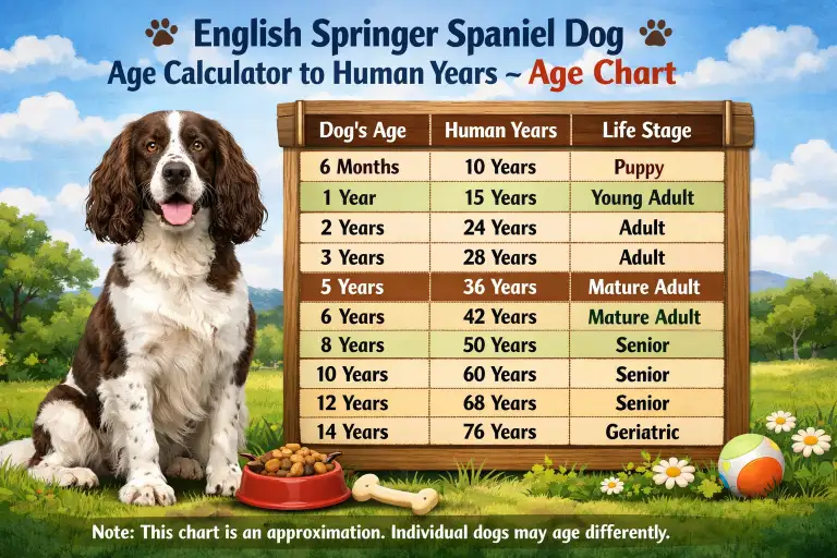 : English Springer Spaniel puppy next to an adult dog, showing coat development and size changes from puppy to adult