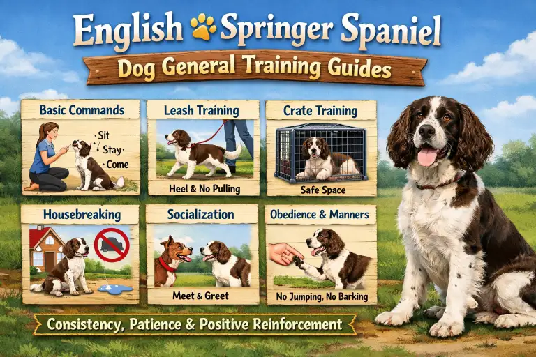 English Springer Spaniel dog training outdoors with its owner, highlighting the breed’s eager-to-please temperament and energy